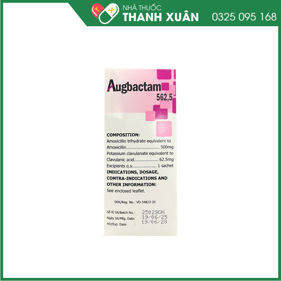 Augbactam 562,5 thuốc kháng sinh điều trị nhiễm khuẩn hô hấp, tiết niệu, da và mô mềm